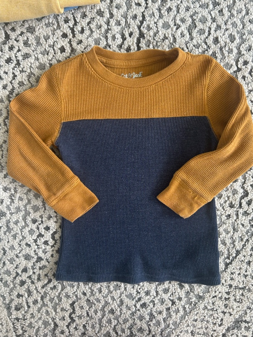 Cat & Jack Two-Tone Waffle Long Sleeve Top - Mustard & Navy
